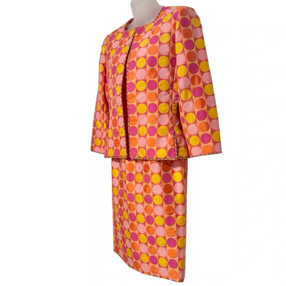 Victor Costa Orange/Pink/Yellow Circles Dress with Matching Jacket